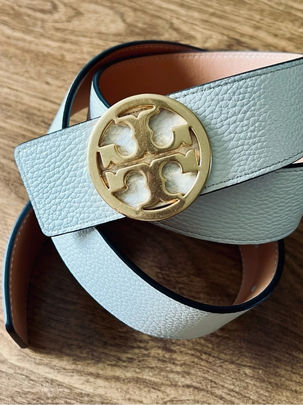 Tory Burch Women’s Cream Leather Reversible Vachetta GoldTone Logo Belt Size M